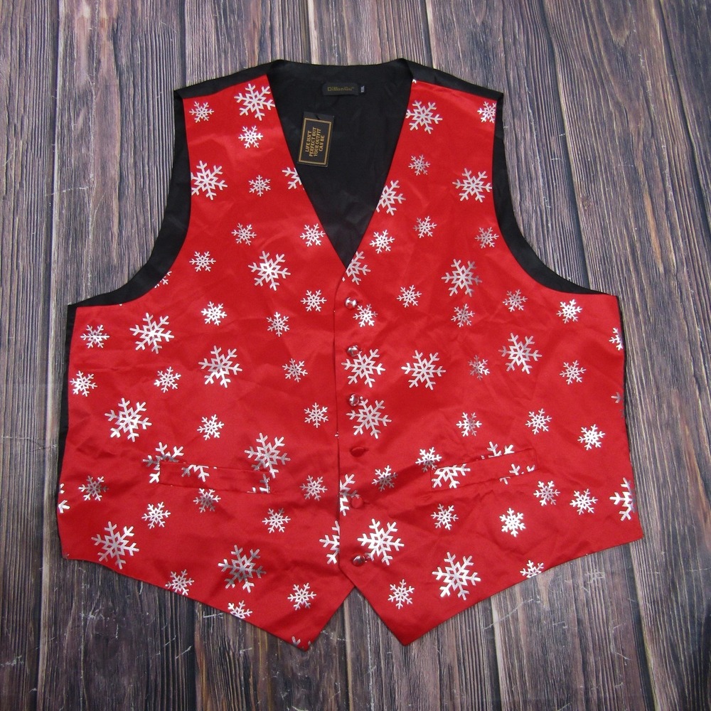DiBanGu Vest Mens 3XL Red Geometric Polyester 3 Piece Suit Waistcoat Belted